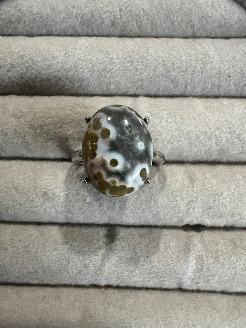 Ocean Jasper Oval Statement Ring - Olive, Gray & Cream